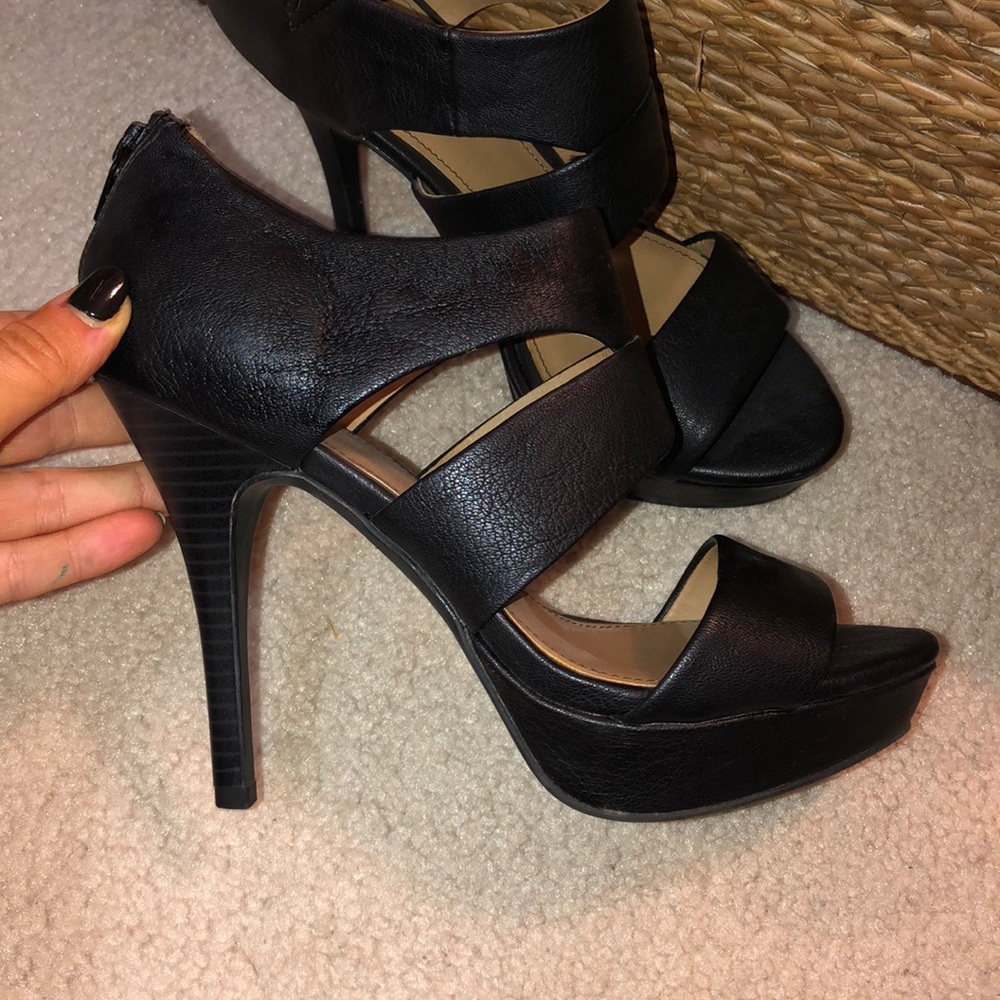 black strapped heels